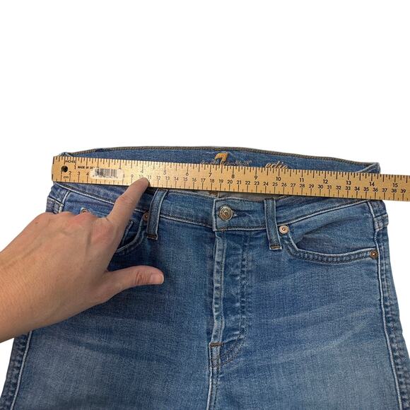 7 For All Mankind Edie High Waist Straight Leg Raw Hem Jeans Women 28 Light Wash - Picture 5 of 9